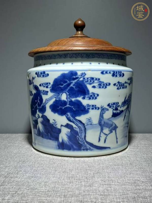 古玩陶瓷青花松鹿博古圖粥罐真品鑒賞圖