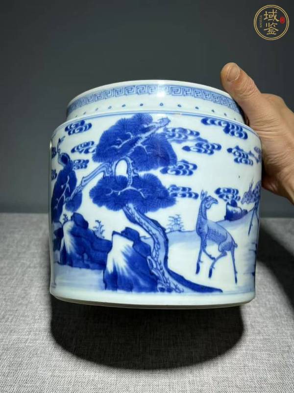 古玩陶瓷青花松鹿博古圖粥罐真品鑒賞圖
