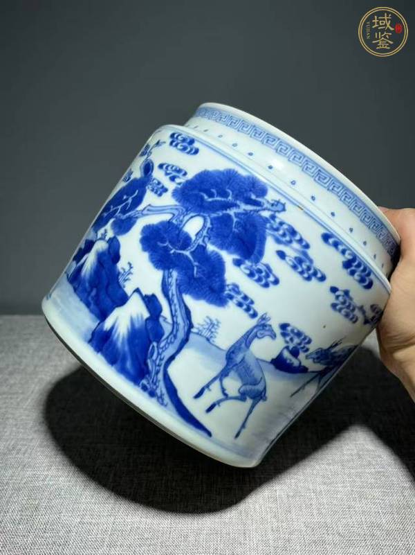 古玩陶瓷青花松鹿博古圖粥罐真品鑒賞圖