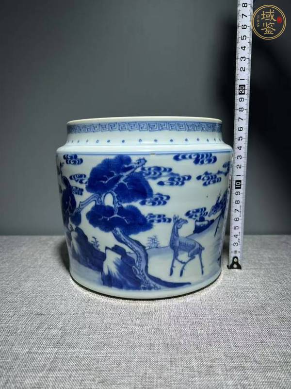 古玩陶瓷青花松鹿博古圖粥罐真品鑒賞圖