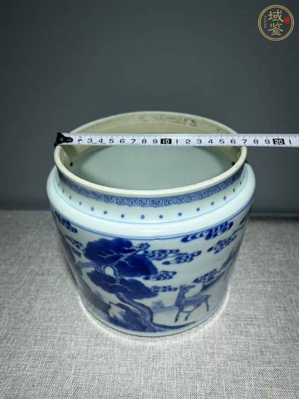 古玩陶瓷青花松鹿博古圖粥罐真品鑒賞圖
