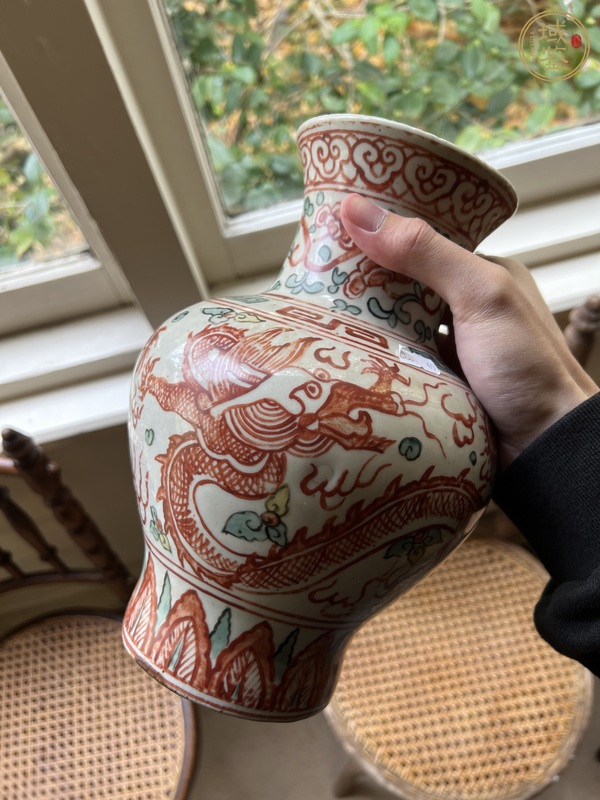 古玩陶瓷80.90年代仿清代紅綠彩龍紋罐真品鑒賞圖
