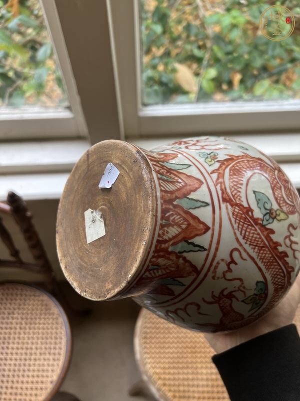 古玩陶瓷80.90年代仿清代紅綠彩龍紋罐真品鑒賞圖