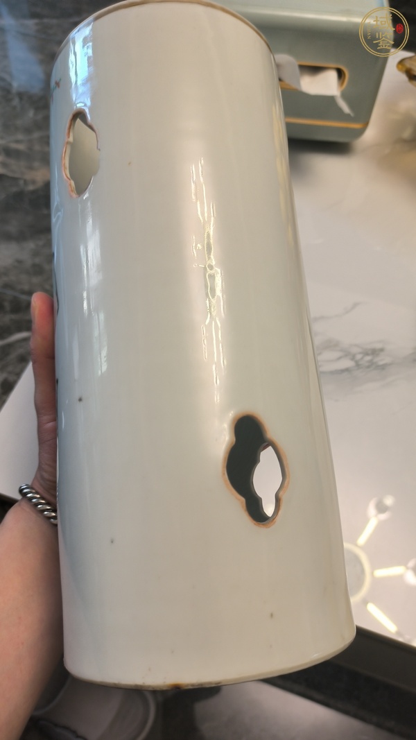 古玩陶瓷淺絳人物故事海棠開窗帽筒真品鑒賞圖