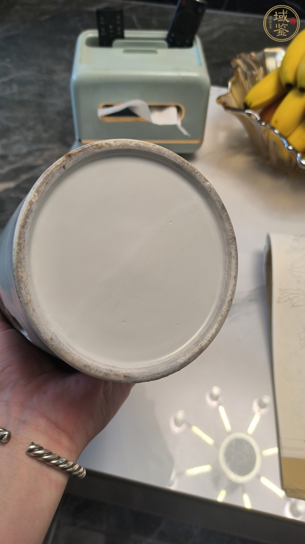 古玩陶瓷淺絳人物故事海棠開窗帽筒真品鑒賞圖