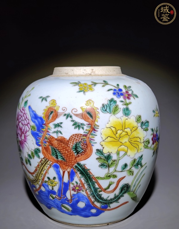 古玩陶瓷粉彩洞石花鳥罐（疑似后加彩）真品鑒賞圖