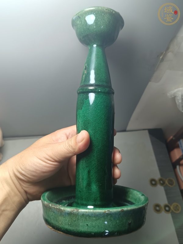 古玩石灣窯綠釉燈真品鑒賞圖