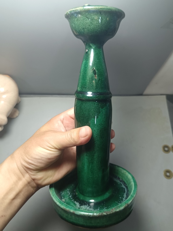 古玩陶瓷清晚期石灣窯綠釉大燈臺拍賣，當前價格188元