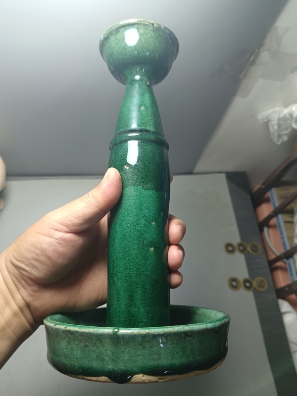 古玩陶瓷清晚期石灣窯綠釉大燈臺拍賣，當前價格188元