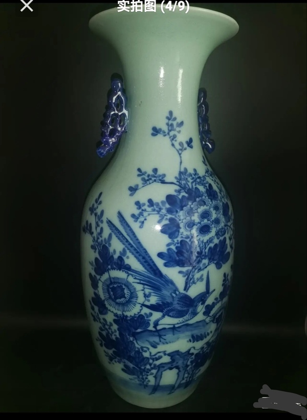 古玩陶瓷精美清代晚期花鳥(niǎo)紋青花大瓶拍賣，當(dāng)前價(jià)格2000元
