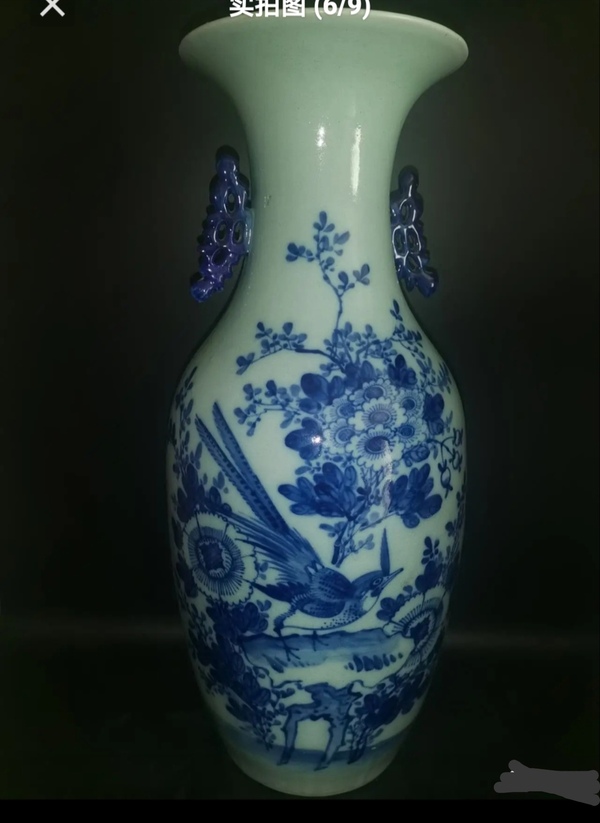 古玩轉(zhuǎn)賣精美清代晚期花鳥紋青花大瓶拍賣，當(dāng)前價格0元
