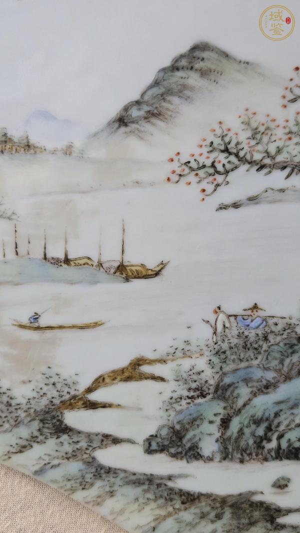 古玩陶瓷民國 新粉彩山水紋瓷板真品鑒賞圖