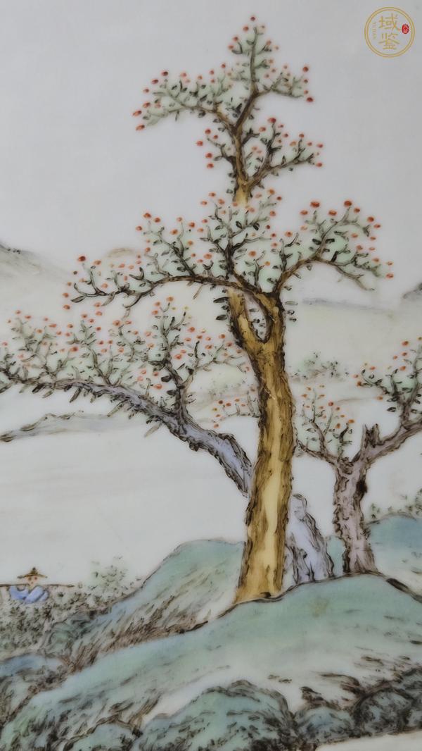古玩陶瓷民國 新粉彩山水紋瓷板真品鑒賞圖