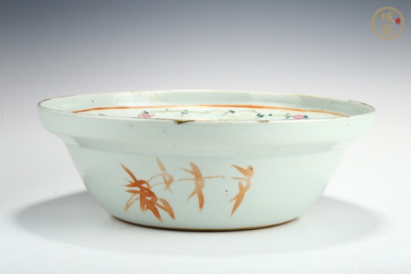 古玩陶瓷粉彩麒麟送子紋凈手盆真品鑒賞圖