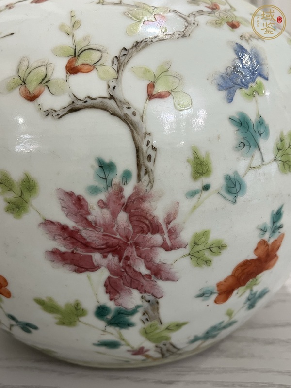 古玩陶瓷粉彩四季花卉紋西瓜罐真品鑒賞圖