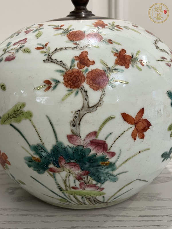 古玩陶瓷粉彩四季花卉紋西瓜罐真品鑒賞圖
