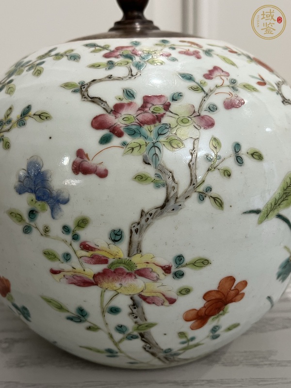 古玩陶瓷粉彩四季花卉紋西瓜罐真品鑒賞圖