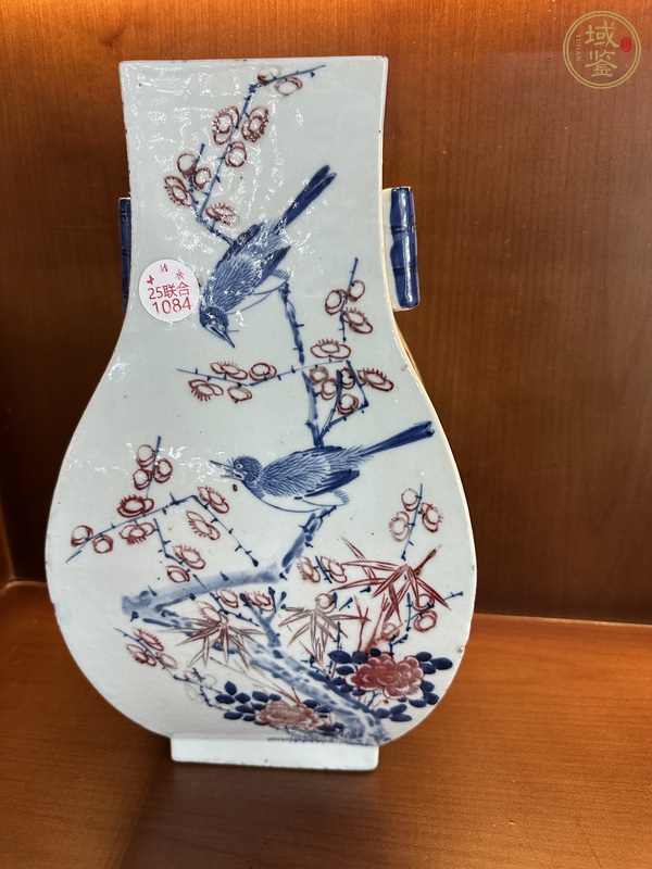 古玩花鳥紋青花釉里紅貫耳瓶真品鑒賞圖
