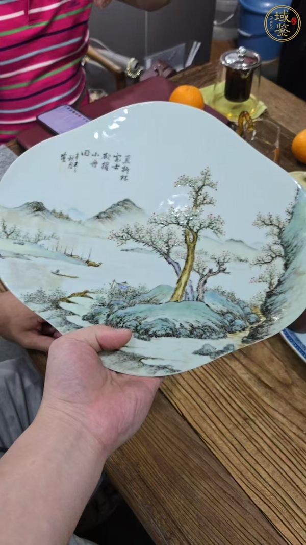 古玩陶瓷民國秋江待渡紋瓷板真品鑒賞圖