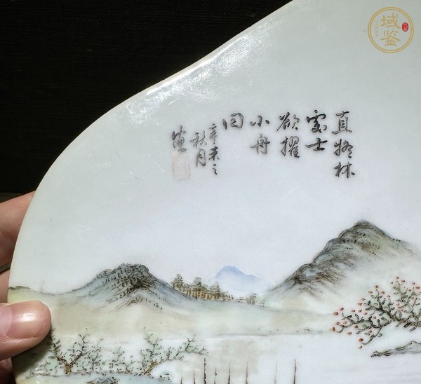 古玩民國秋江待渡紋瓷板真品鑒賞圖