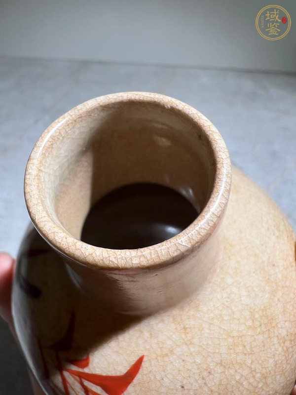 古玩陶瓷哥釉礬紅彩花卉紋瓶真品鑒賞圖