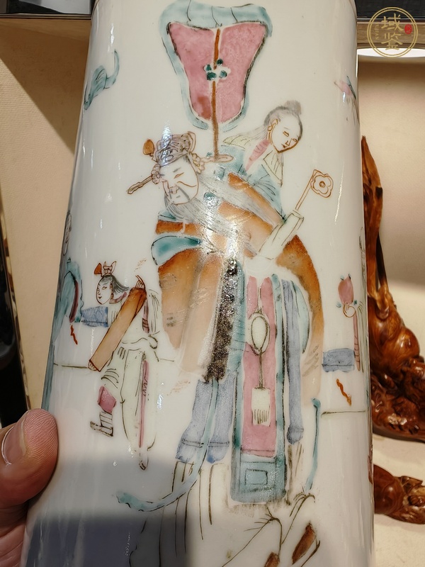 古玩陶瓷粉彩福祿壽喜人物故事紋帽筒真品鑒賞圖