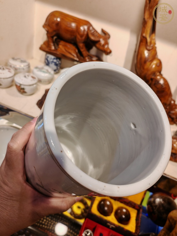 古玩陶瓷粉彩福祿壽喜人物故事紋帽筒真品鑒賞圖