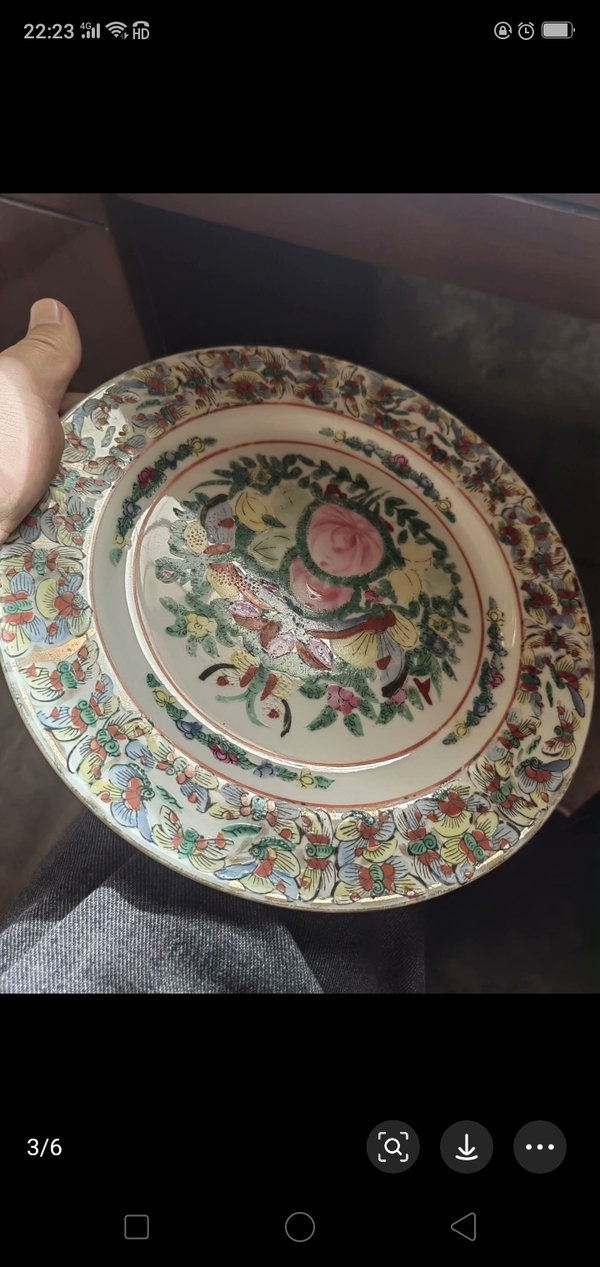 古玩陶瓷廣彩蝴蝶花卉紋盤拍賣，當前價格1268元
