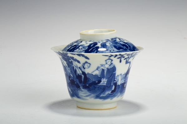 古玩陶瓷清光緒·青花仕女吹奏圖蓋碗拍賣，當(dāng)前價格1152元