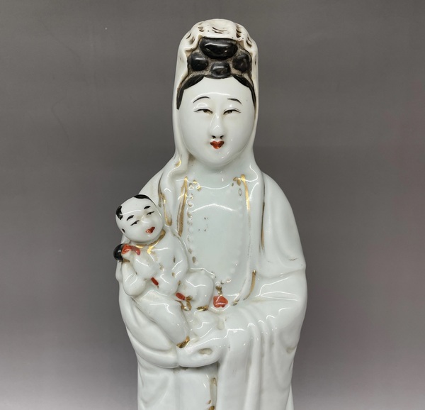 古玩陶瓷白釉粉彩送子大觀音拍賣，當前價格4500元