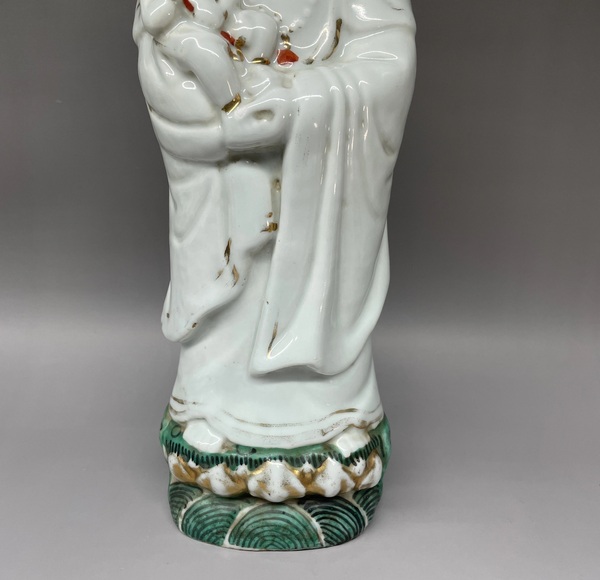 古玩陶瓷白釉粉彩送子大觀音拍賣，當前價格4500元