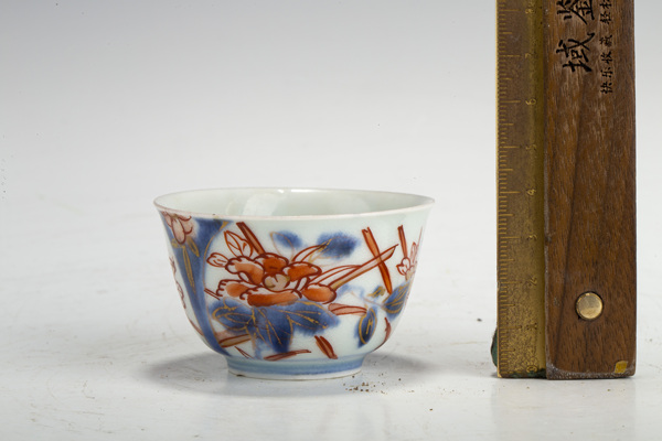 古玩陶瓷清康熙·青花礬紅描金花卉紋杯拍賣(mài)，當(dāng)前價(jià)格288元