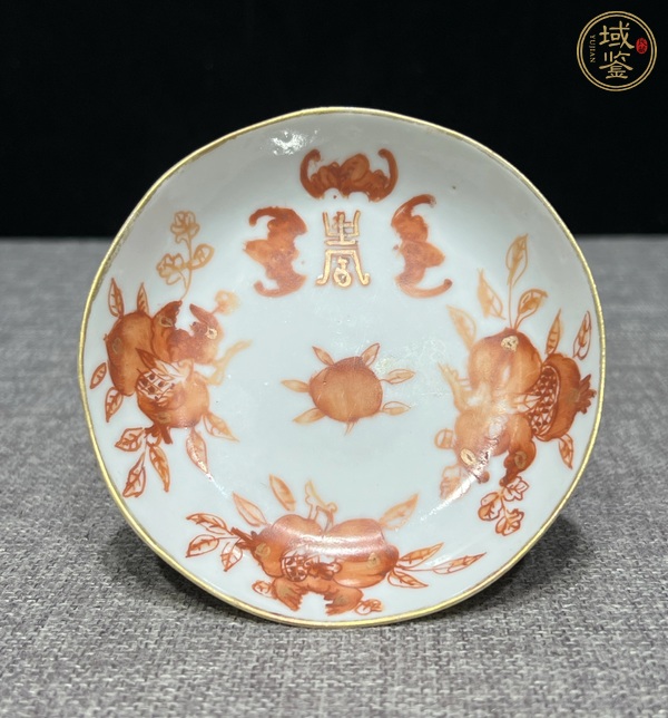 古玩晚清礬紅描金小碟真品鑒賞圖