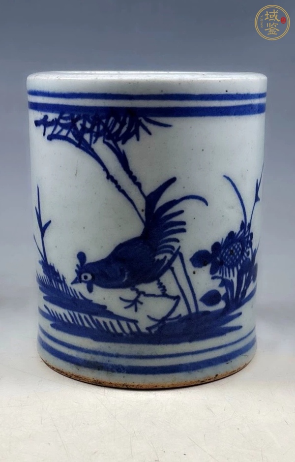 古玩陶瓷青花雞紋筆筒真品鑒賞圖