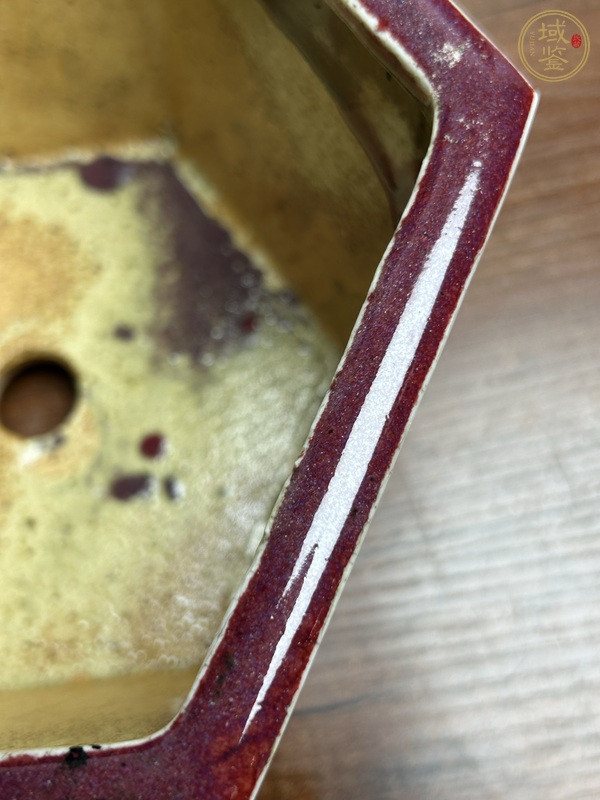 古玩陶瓷清中·窯變紅釉六方花盆真品鑒賞圖