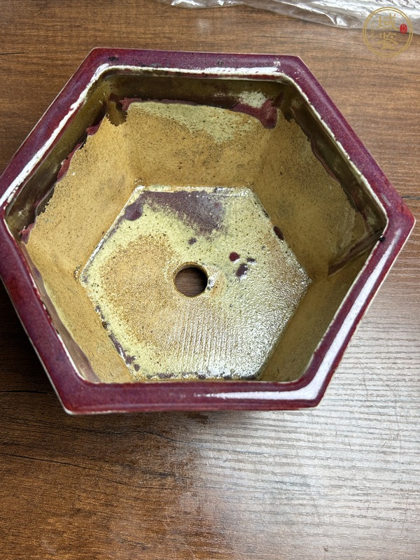 古玩陶瓷清中·窯變紅釉六方花盆真品鑒賞圖