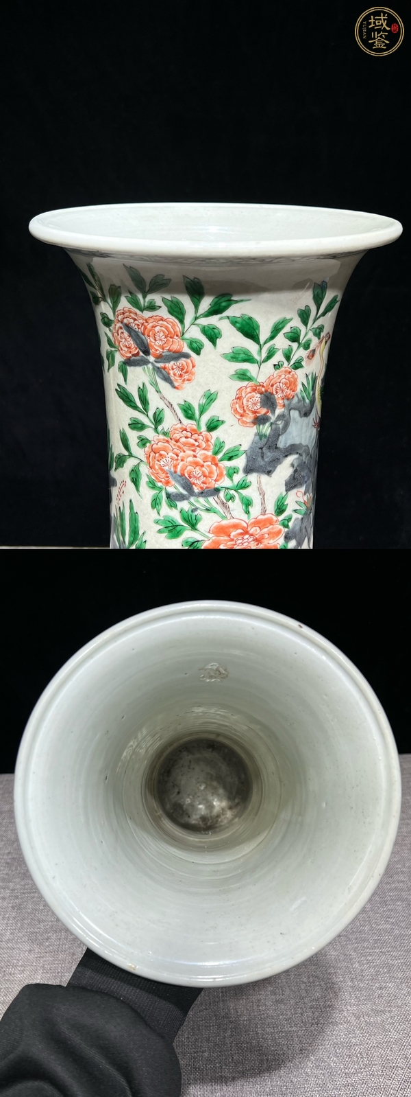 古玩陶瓷花鳥(niǎo)紋五彩花觚真品鑒賞圖