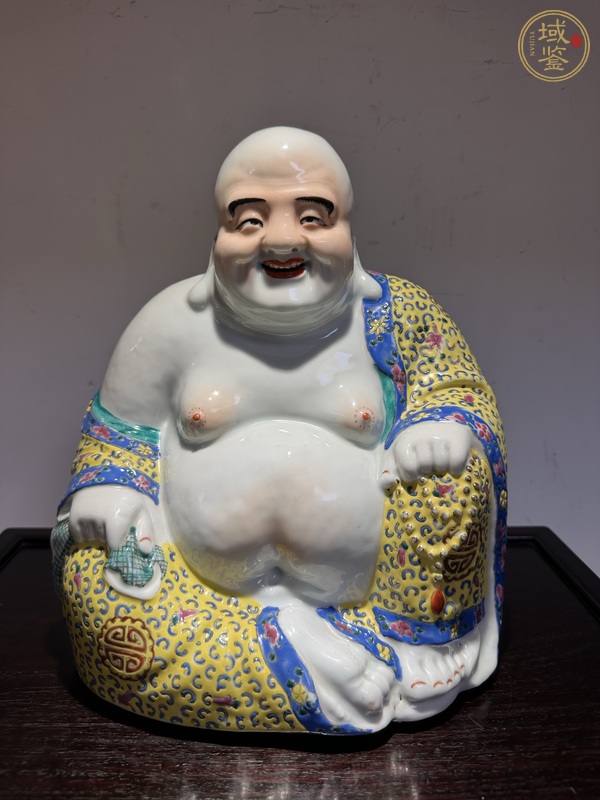 古玩陶瓷粉彩花卉紋彌勒佛像真品鑒賞圖