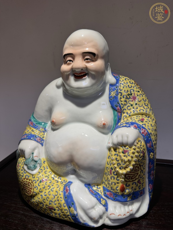 古玩陶瓷粉彩花卉紋彌勒佛像真品鑒賞圖