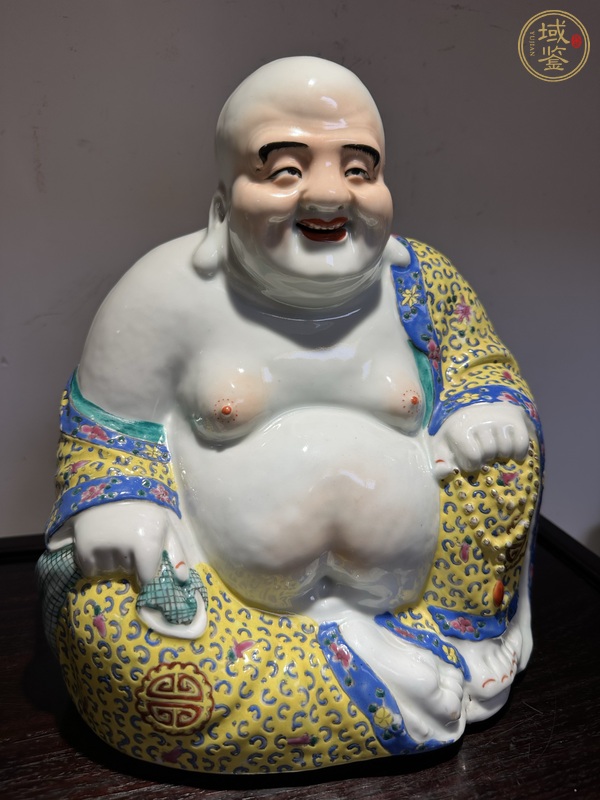 古玩陶瓷粉彩花卉紋彌勒佛像真品鑒賞圖
