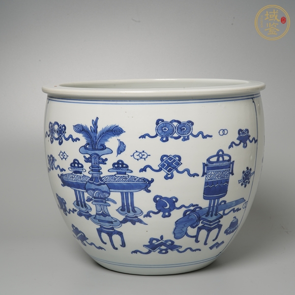 古玩陶瓷博古圖青花缸真品鑒賞圖