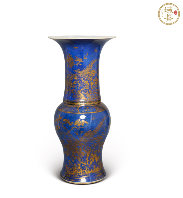 古玩祭藍釉描金鳳尾尊真品鑒賞圖