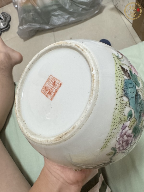 古玩陶瓷花蝶紋粉彩四系粥罐真品鑒賞圖