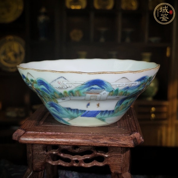 古玩陶瓷清同治·粉彩江西十景花口馬蹄碗真品鑒賞圖