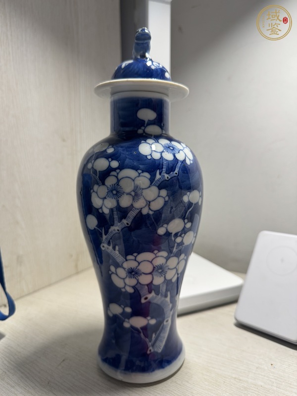 古玩陶瓷青花留白冰梅紋雞腿蓋瓶真品鑒賞圖
