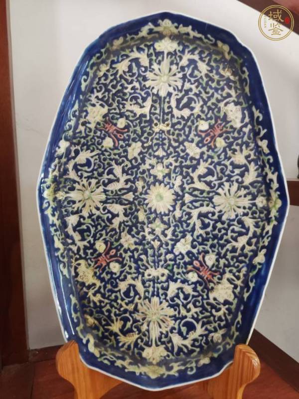 古玩陶瓷花間壽字紋粉彩盤真品鑒賞圖