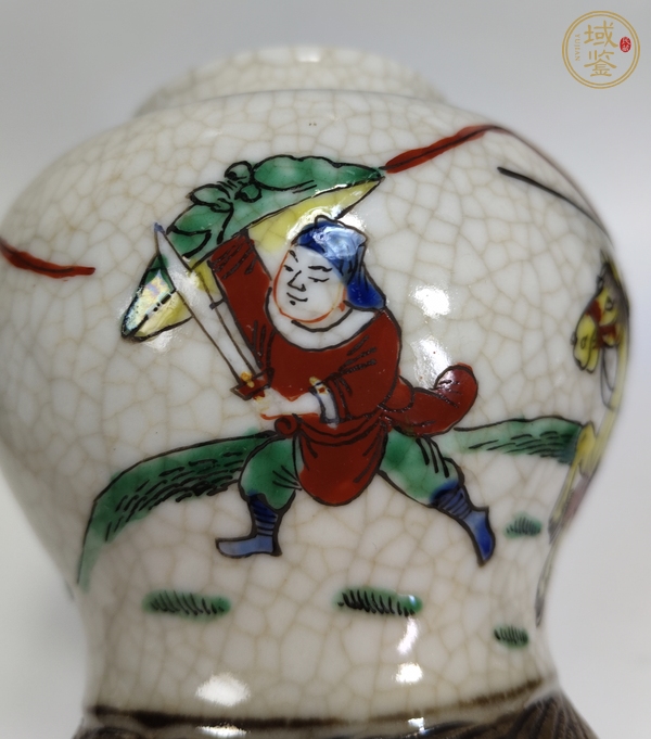 古玩陶瓷哥釉五彩刀馬人物戰(zhàn)將紋罐真品鑒賞圖