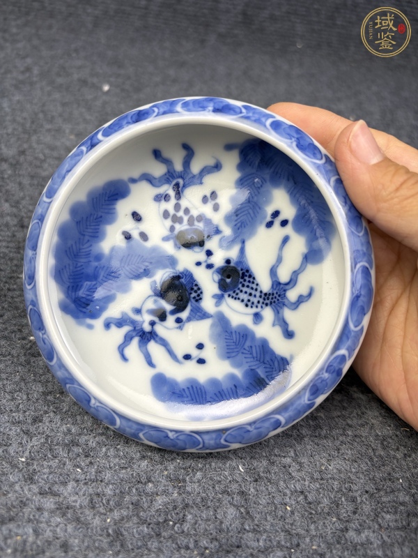 古玩陶瓷青花魚藻紋鏜鑼洗真品鑒賞圖