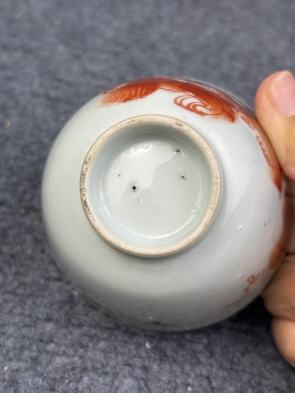 古玩陶瓷民國礬紅獅子杯拍賣,當前價格888元
