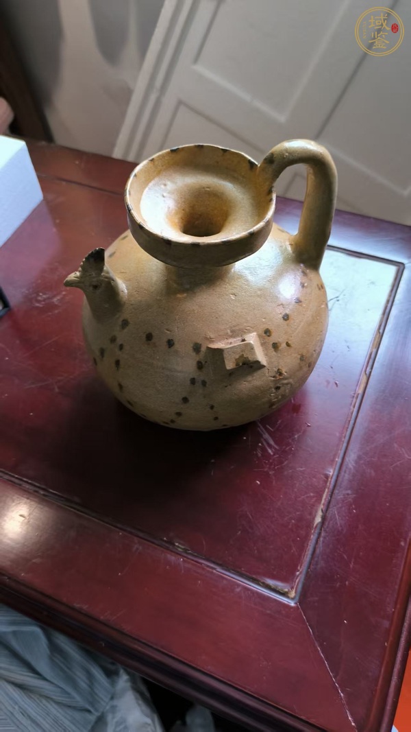 古玩青釉褐斑雞首壺真品鑒賞圖